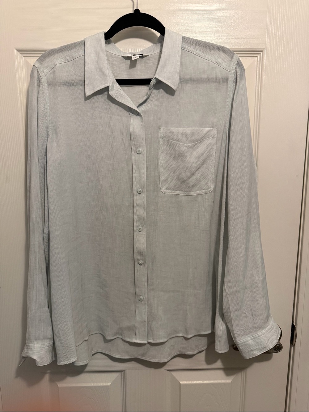 Express Pale Blue Crinkle Long-Sleeve Button-Down Shirt